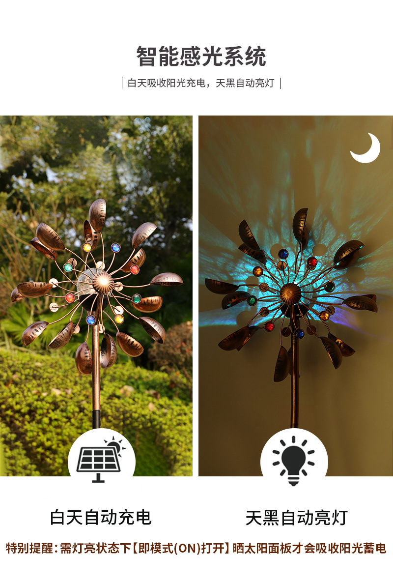 Amazon LED solar light, windmill ground insert light, new cross-border outdoor decorative lawn petal color light pic 4