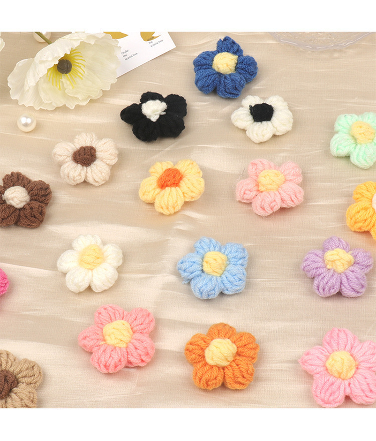 现货手勾针织泡芙花五瓣花DIY毛线花朵发夹胸花装饰服装辅料配件详情19