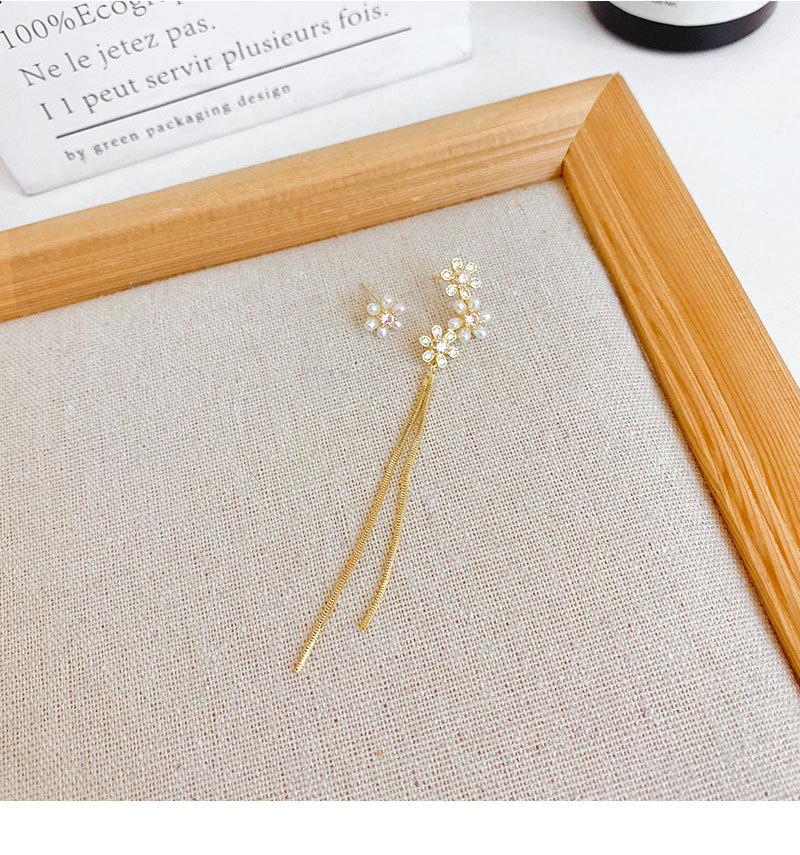 S925银针不对称珍珠花朵耳环女轻奢高级感流苏长款耳钉耳饰品批发详情13