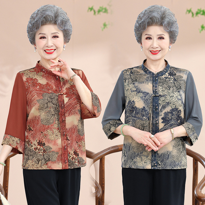 中年妈妈装新中式连衣裙套装女中老年夏季国风短款开衫长裙两件套详情1