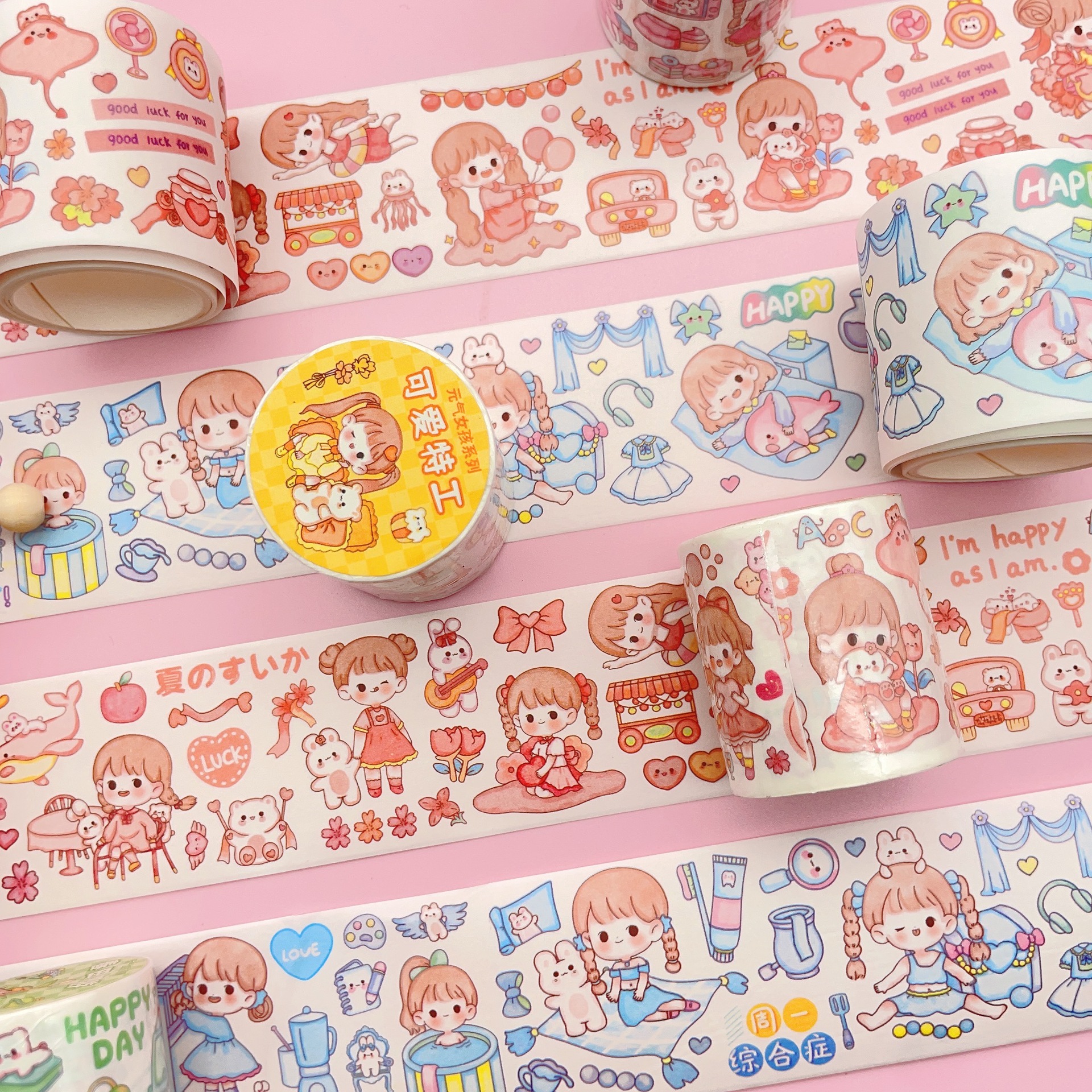厂家直销卡通人物可爱少女手账素材贴纸ins日记装饰和纸胶带批发详情7