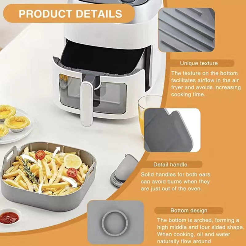 Air Fryer 空气炸锅方形硅胶烤盘食品级可重复使用硅胶空气炸锅篮详情9