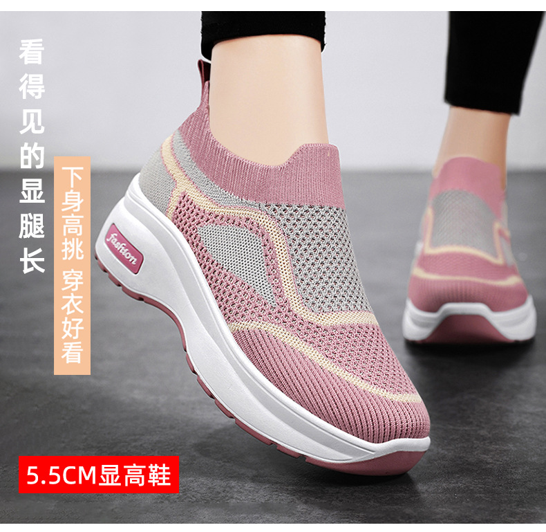 春秋女鞋韩版厚底休闲鞋厂家批发代发增高鞋跨境新款透气飞织鞋详情4