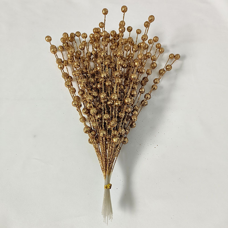 圣诞装饰仿真金粉浆果开心果金粉球把束假花酒店婚庆装饰红果跨境详情8