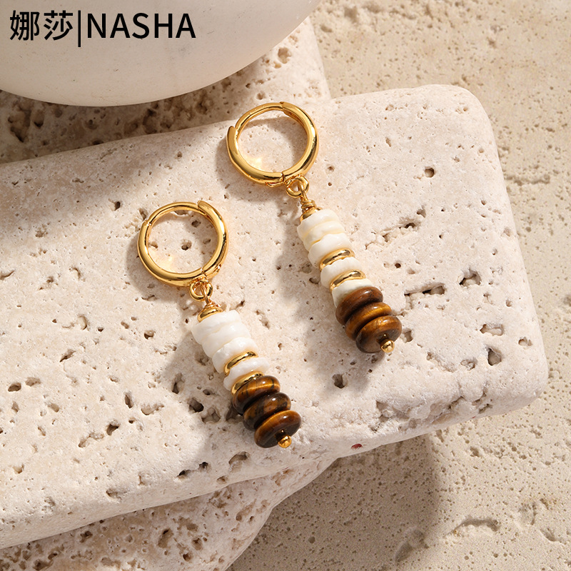 娜莎首饰套装美拉德风巴洛克珍珠贝壳虎眼石串珠项链耳环饰品套装详情19