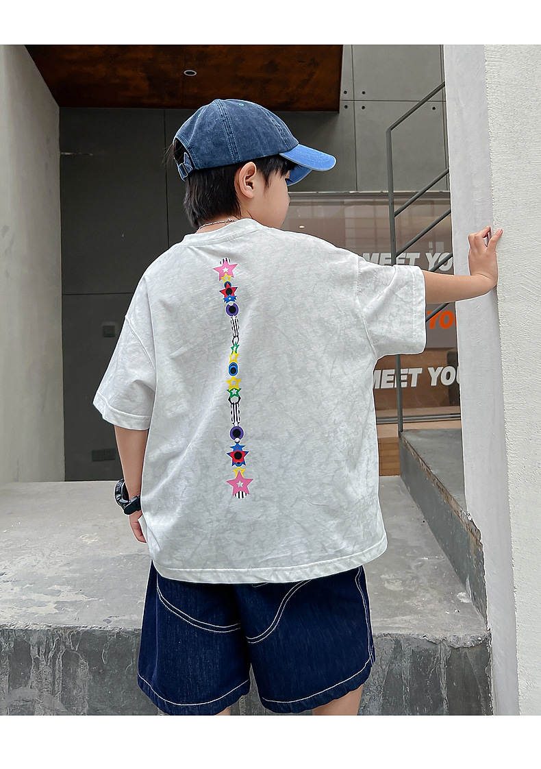 男大童夏装白色字母短袖T恤2025新款儿童装体恤夏季宽松纯棉上衣详情12