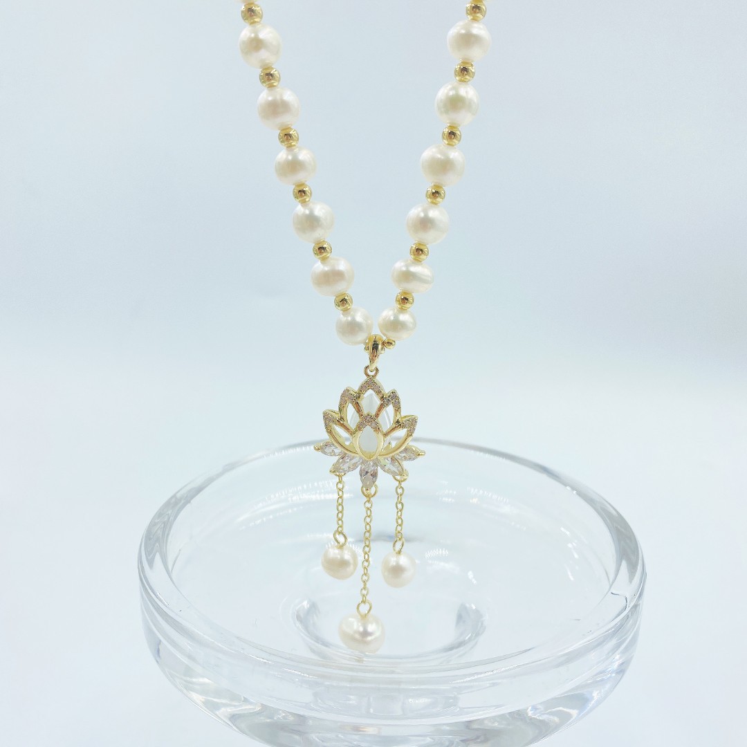 步步生莲珍珠项链铜合金合成锆石吊坠轻奢百搭设计气质优雅新款潮详情21