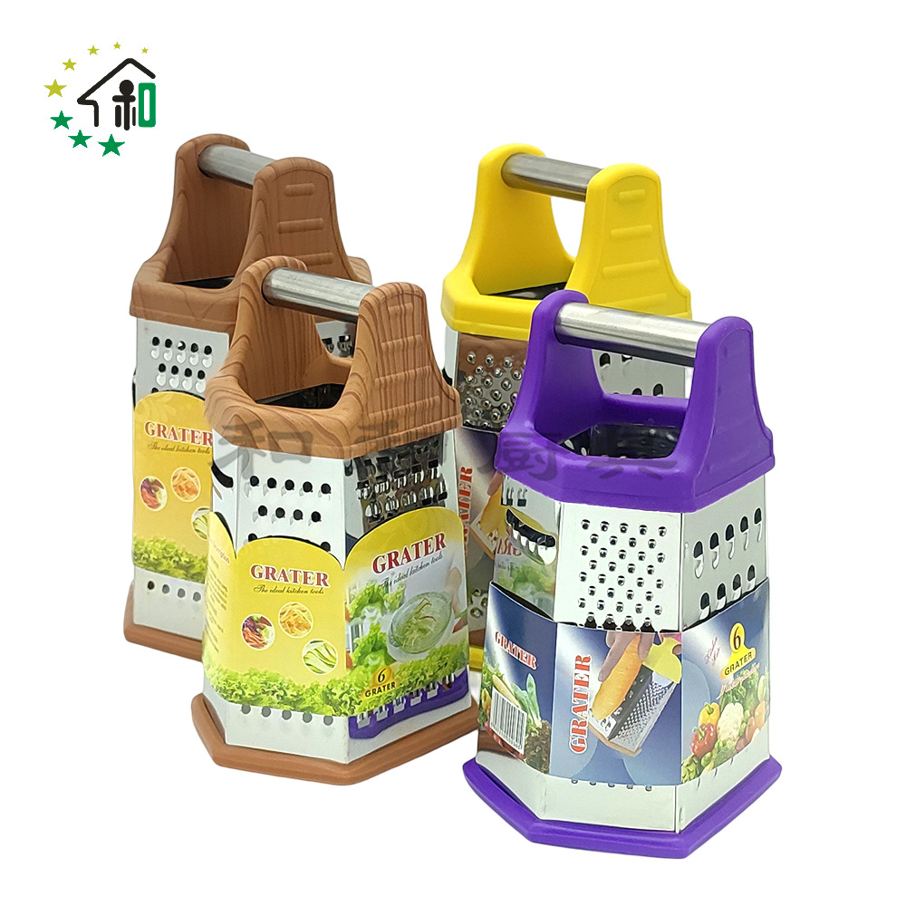 Wholesale kitchen two-color six-sided vegetable grater, household stainless steel potato grater, carrot, melon and fruit slicer pic 18