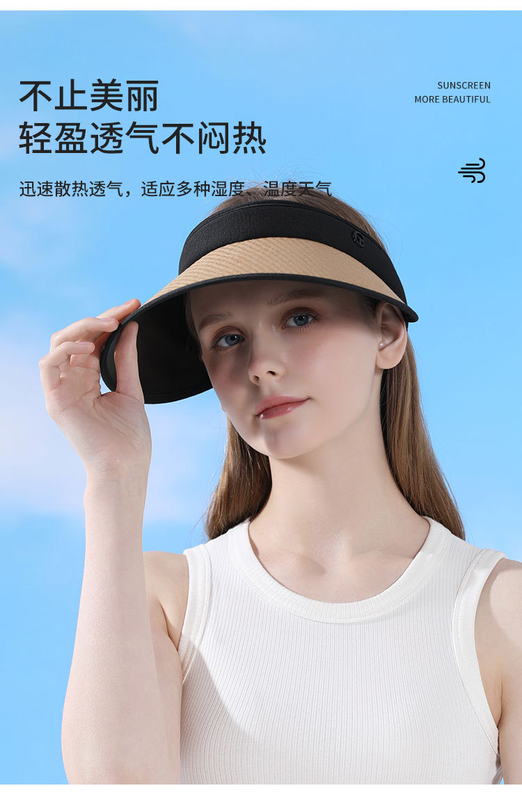 夏季拉菲草帽 女士户外遮阳防紫外线大帽檐防晒帽轻薄透气空顶帽太阳帽详情6