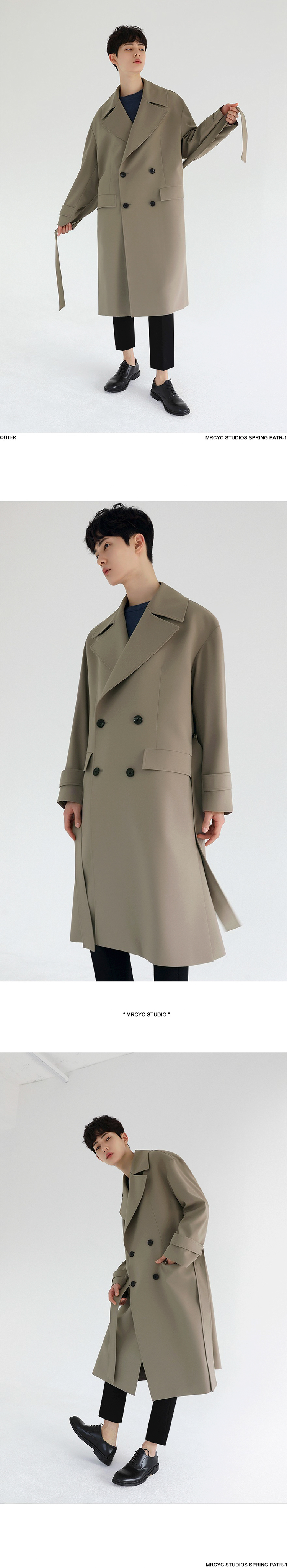 MYQ秋季韩版宽松纯色翻领男士中长款风衣卡其色披风轻熟外套男详情12