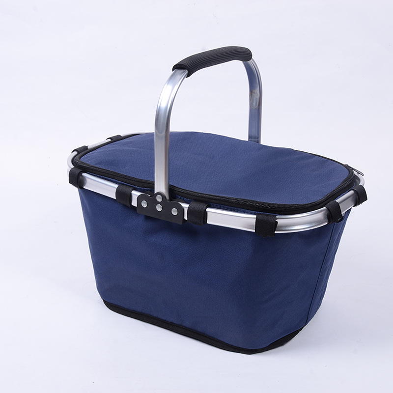 New 600D Oxford fabric folding shopping basket, outdoor picnic bag, hand-held zipper shopping basket, cross-border supply, insulated bag, meal bag, wine insulated bag, catering camping box, ice bag insulated bag, insulated box pic 2