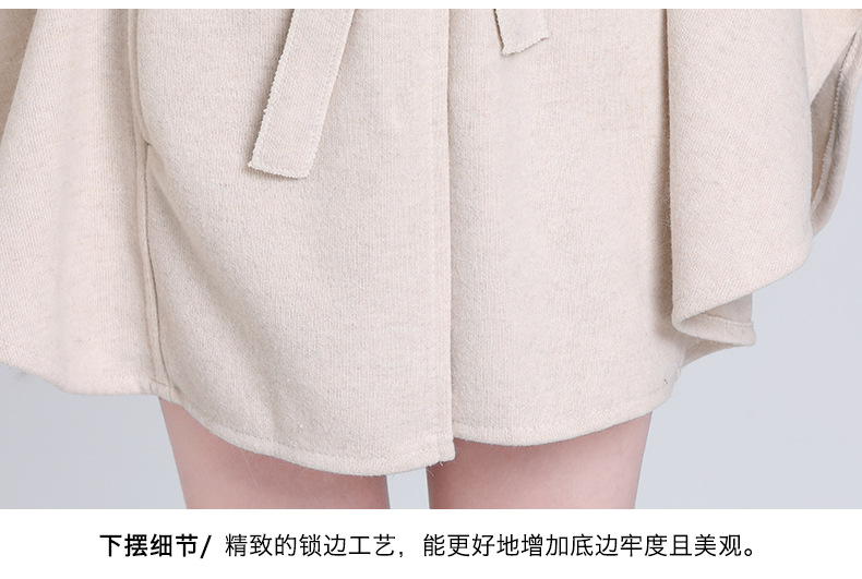跨境直播供货米色系秋冬毛领系带针织开衫斗篷宽松毛呢外套Q1000#详情16