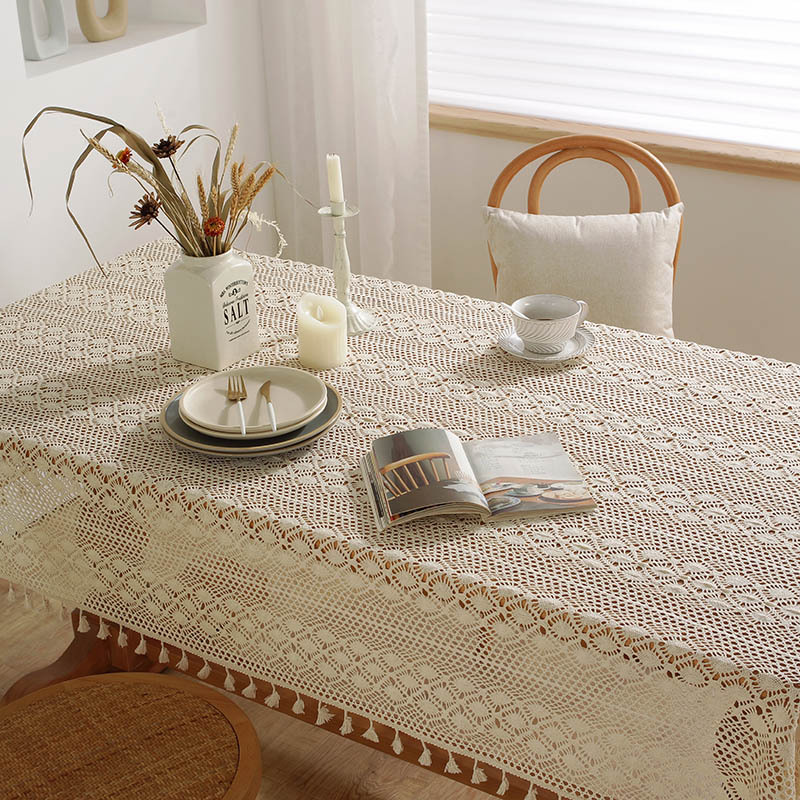 American retro hollowed-out patchwork InS-style round table cloth, rectangular Western-style tablecloth and placemat finished tablecloth pic 3