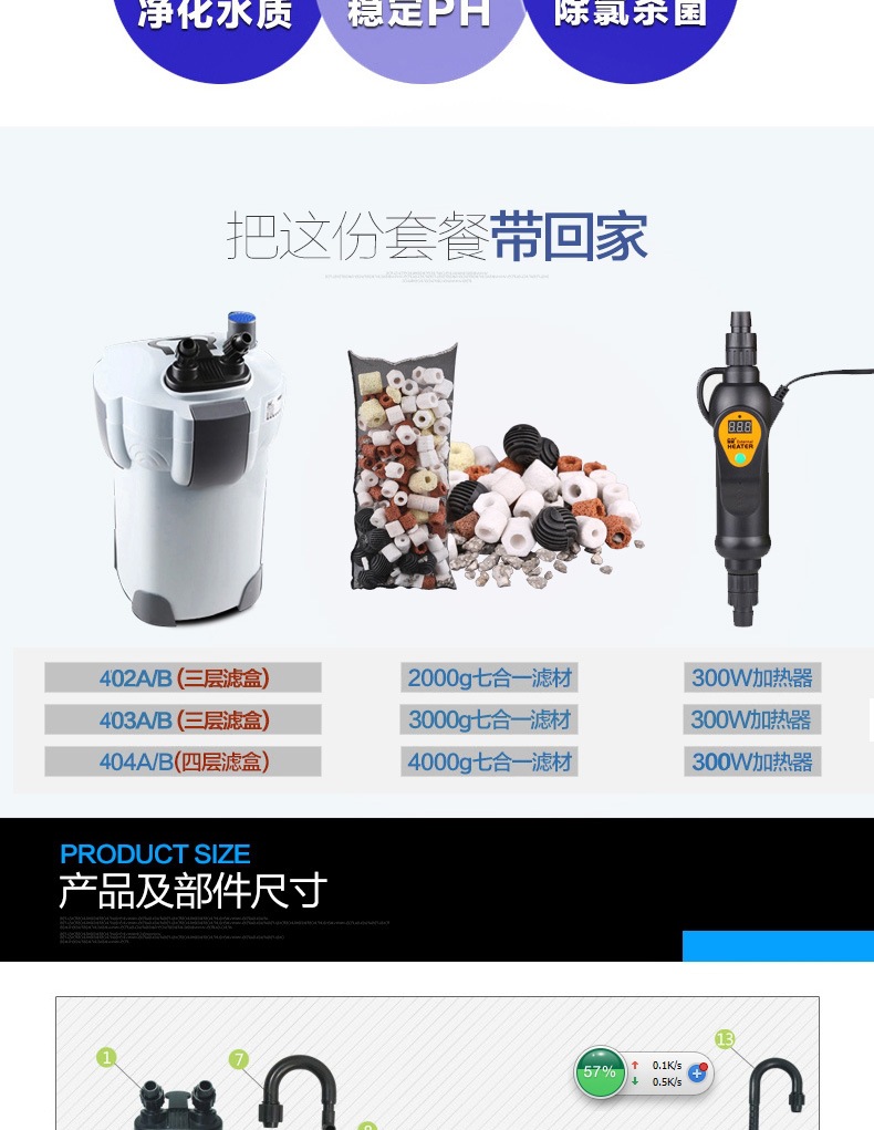 sunHW-402B small fish tank aquarium external filter with filter cotton, water pump, water pipe, aquarium products, fish tank pic 7