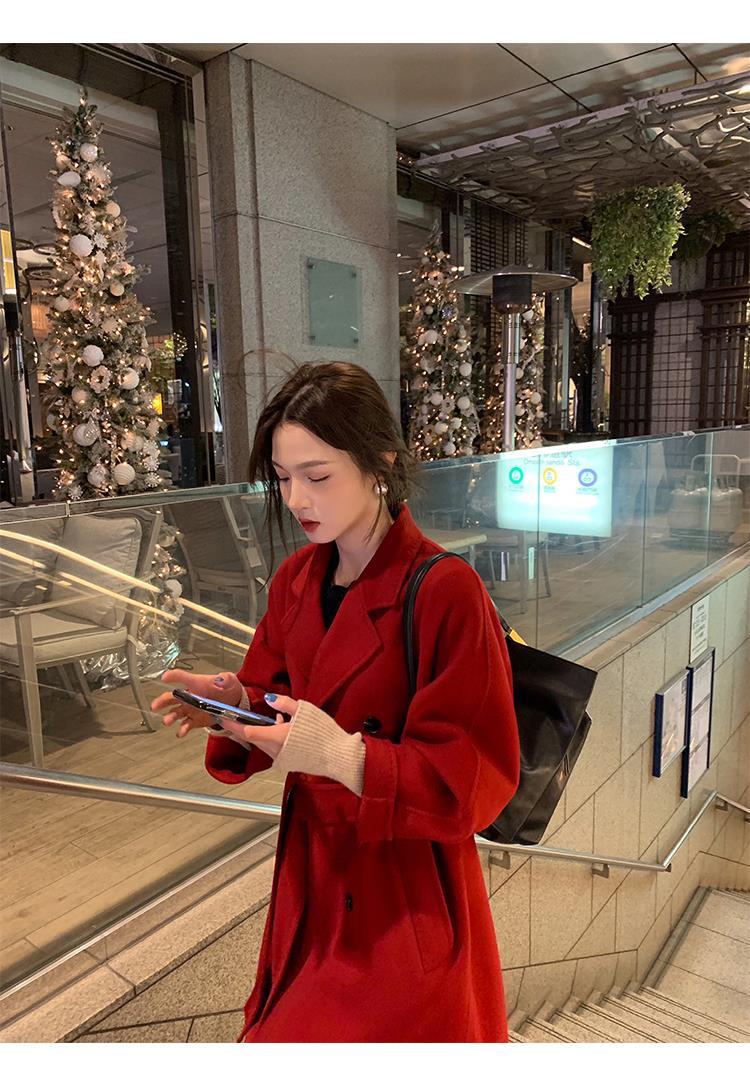 反季驼色呢子双面羊绒大衣女中长款2022年秋冬季韩系温柔毛呢外套详情22