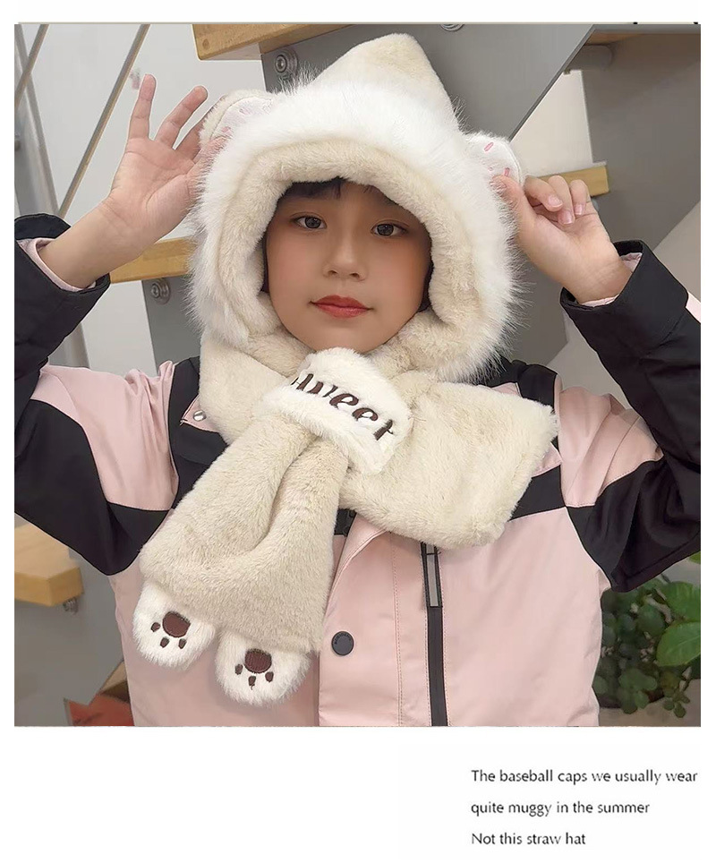 The 2024 winter hat for boys, girls and children features a cute teddy bear plush hat and scarf in one piece, providing warmth and warmth with thickened design pic 8