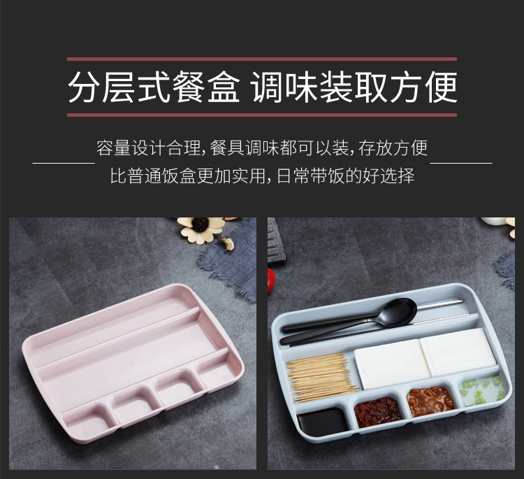 创意304不锈钢分层饭盒 分格保温午餐盒 带餐具格便当盒lunch box详情5