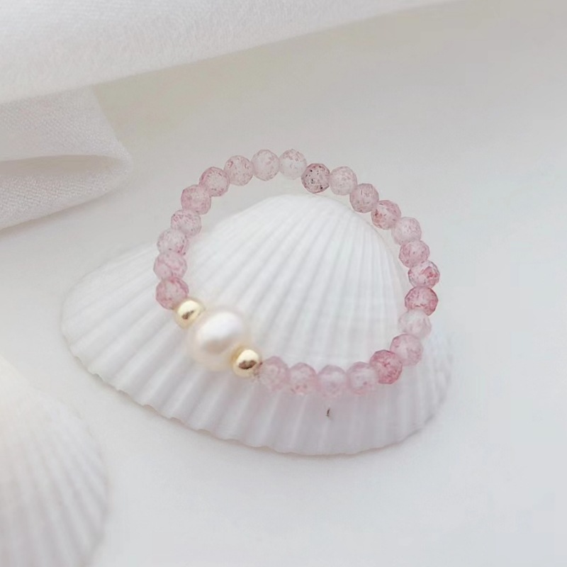 草莓晶弹力绳珍珠戒指粉色甜美珍珠女网红风单圈时尚甜美风个性潮详情2