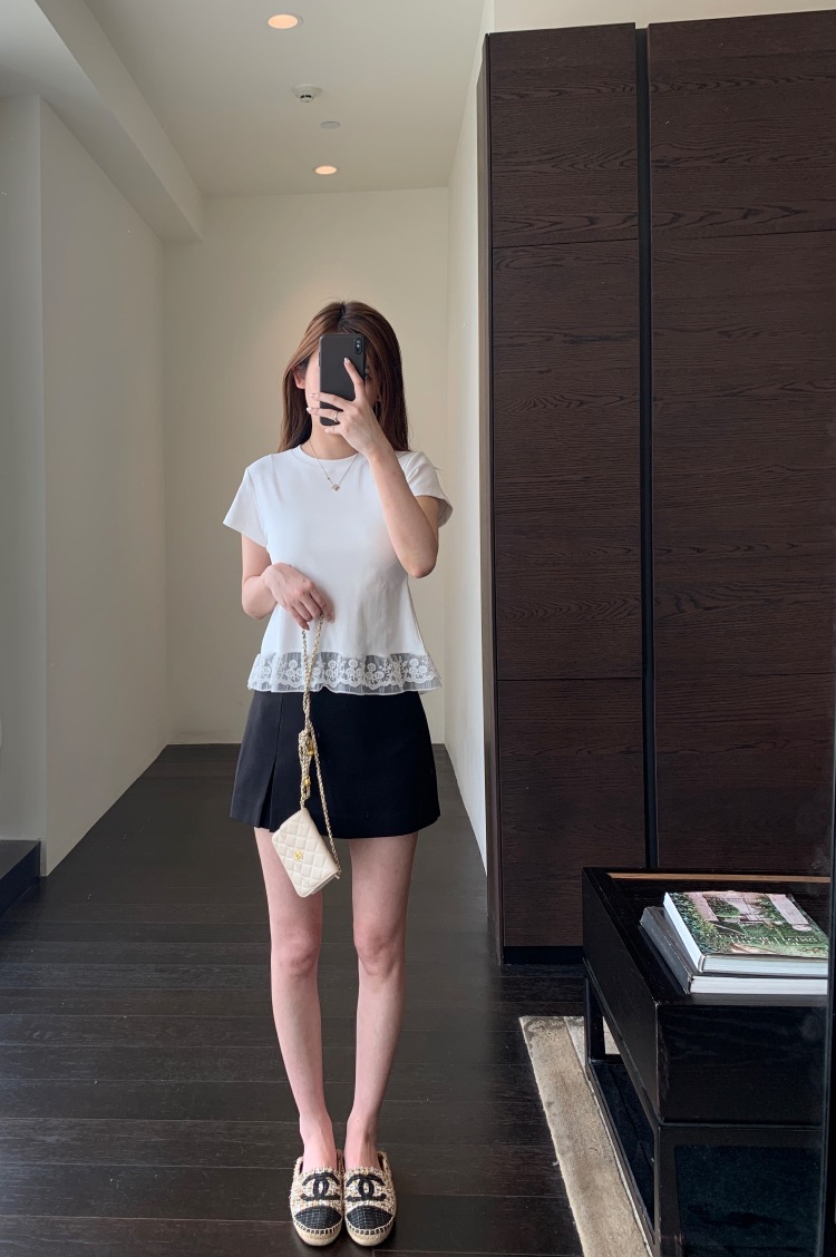 A13512甜美少女感 设计感下摆蕾丝花边拼接显瘦短袖T恤女春夏新详情9