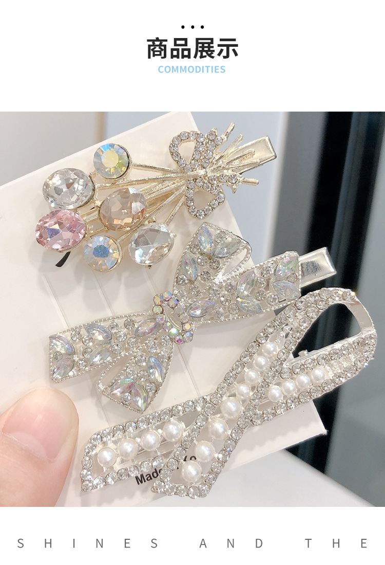 A simple Korean version with a bow, crystal full diamond edge and full free shipping alloy pearl water diamond duckbill clip pic 6