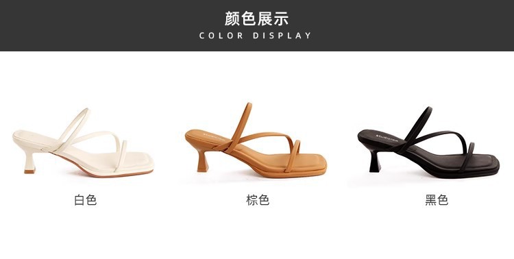 羊皮版法式细带方头显瘦高跟凉拖鞋女夏新款仙女风露趾罗马凉鞋女详情2