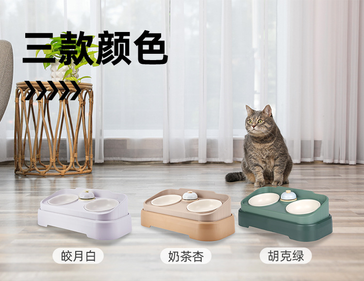 Double bowl for pet feeding, bell call, cat and dog feeding bowl, anti-tipping drinking bowl, dog food bowl, pet baffle design pic 9