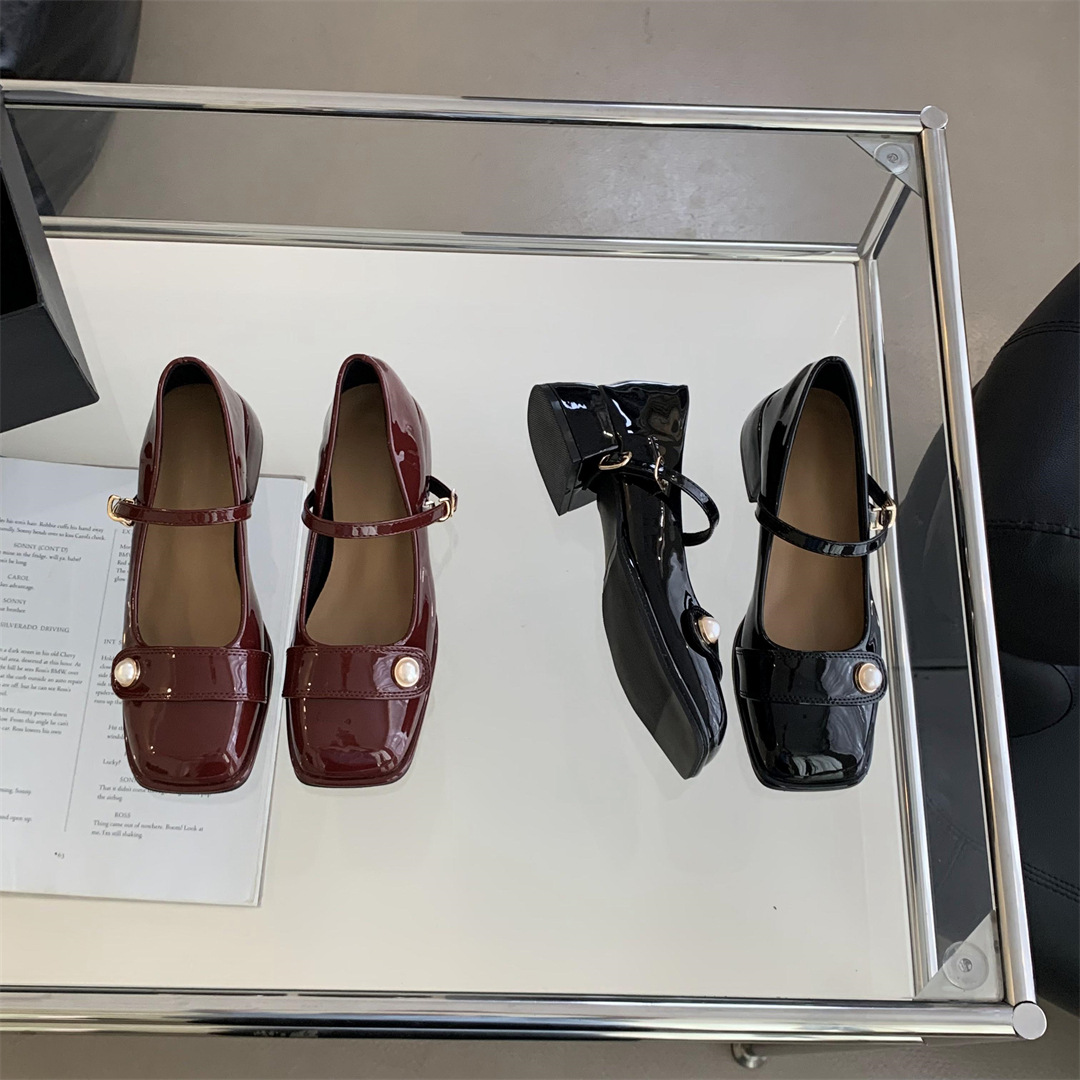 2023秋季新款时尚方头珍珠小香风纯色玛丽珍粗跟百搭时装单鞋女详情9