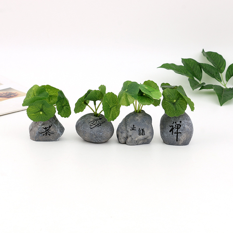 跨境禅意小石头盆栽车载摆件配饰新款中式书房桌面树脂工艺品装饰详情1