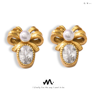 British-style retro, niche, individual, simple and versatile accessories, natural stone beaded, flower-shaped titanium steel jewelry set pic 12