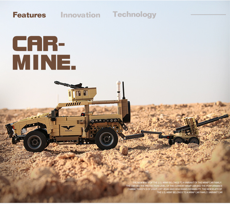 M-ATV anti-mine armored vehicle, Military 890 building block tank, realistic model, small particle assembly, boy toy worker pic 3