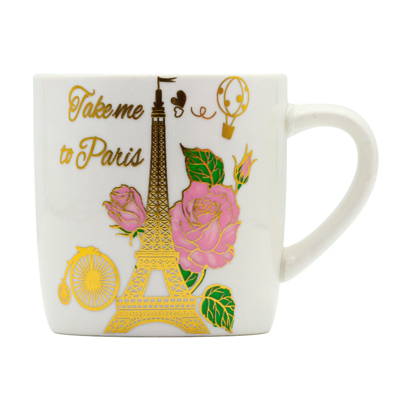 Export ceramic coffee cups with gilded patterns on the Eiffel Tower, French architecture, household universal style, factory direct supply pic 16
