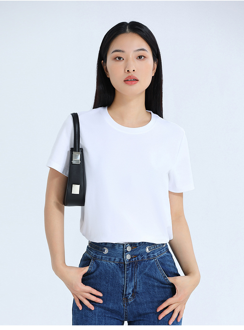 Summer pure white mercerized cotton T-shirt for women, pure cotton short-sleeved loose white T-shirt, half-sleeved body top, base layer pic 33