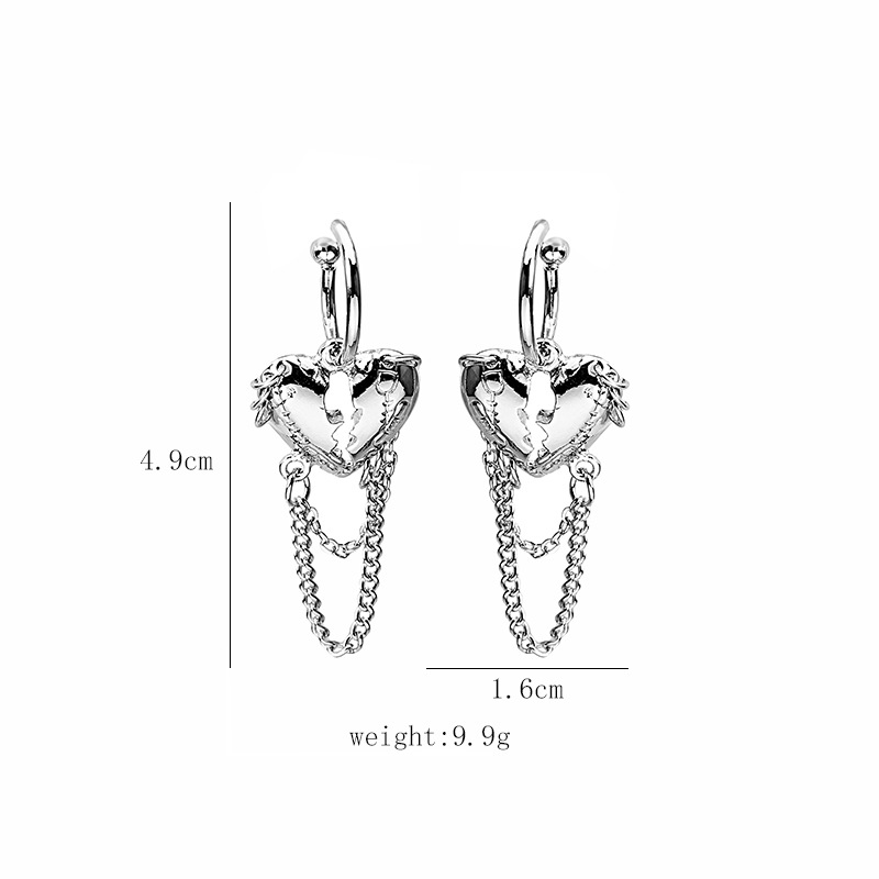 银针个性镂空爱心拼接链条缝隙耳钉时尚简约轻奢风耳环耳饰详情1