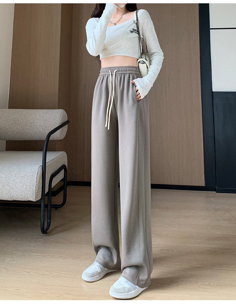 2023新款空气层阔腿裤女秋季高腰垂感宽松显瘦休闲窄版直筒裤春秋详情14