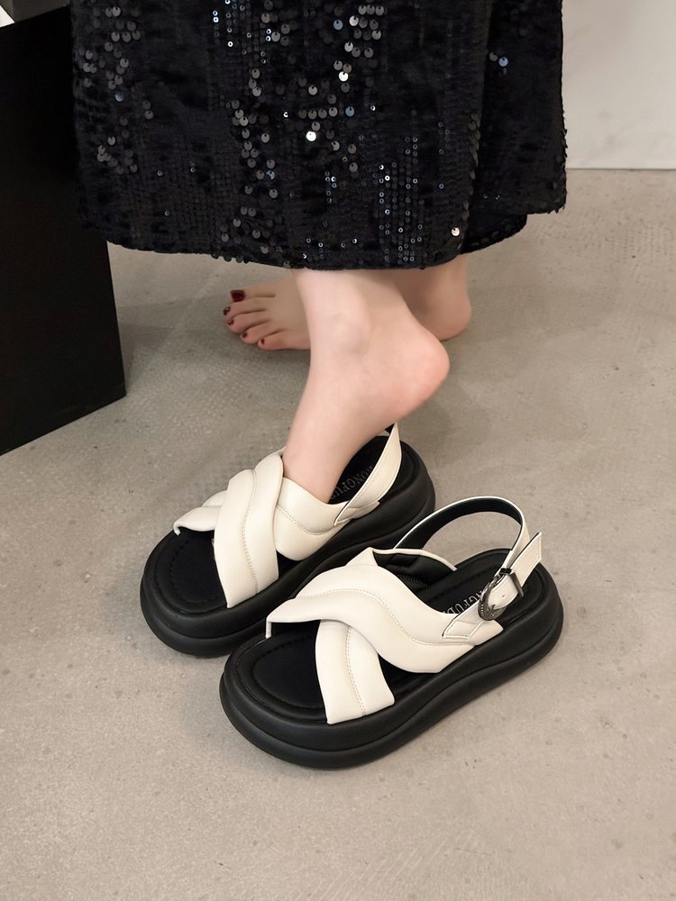厚底凉鞋女式2024年夏季新款法式复古洋气舒适防滑时尚沙滩罗马鞋详情43