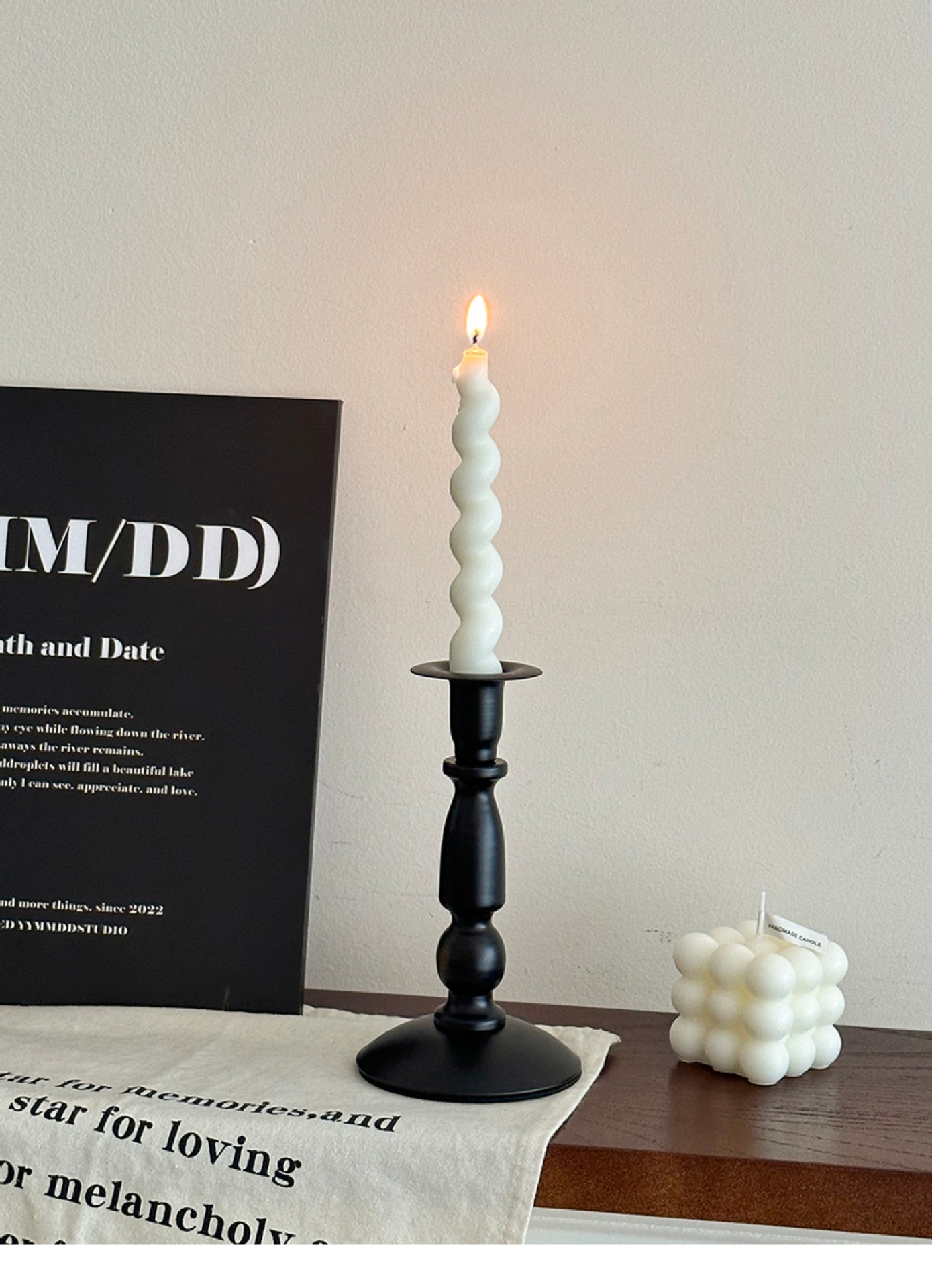 Cross-border ins American retro black iron candlestick for dining table atmosphere decoration, Roman column long candlestick pic 6
