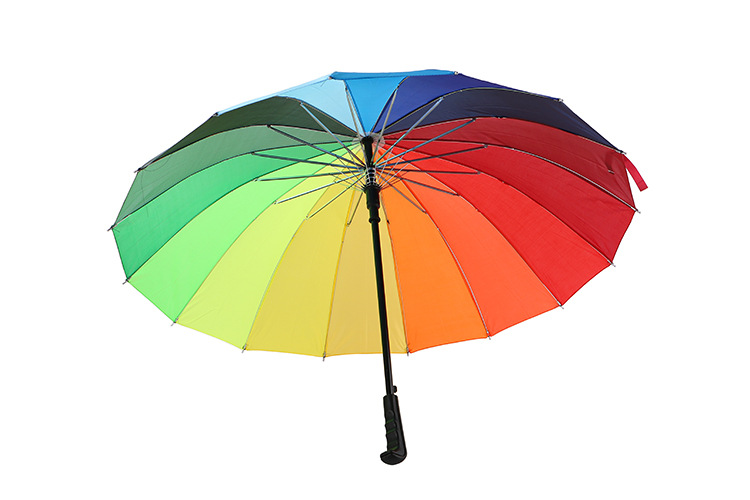 Factory direct sales: 16-bone gradient color straight pole rainbow umbrella, automatic long-handled windproof umbrella, creative advertising umbrella pic 3