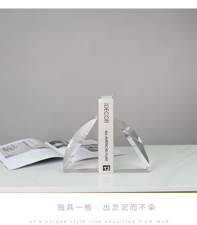 Modern, simple, transparent geometric semi-fan-shaped crystal bookshelves, bookcases, model room office decorative items pic 25