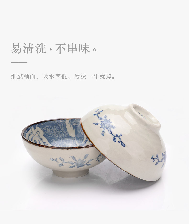 Japanese-style retro six-bowl set of high-temperature underglaze ceramic tableware for gifting and home group purchase pic 7