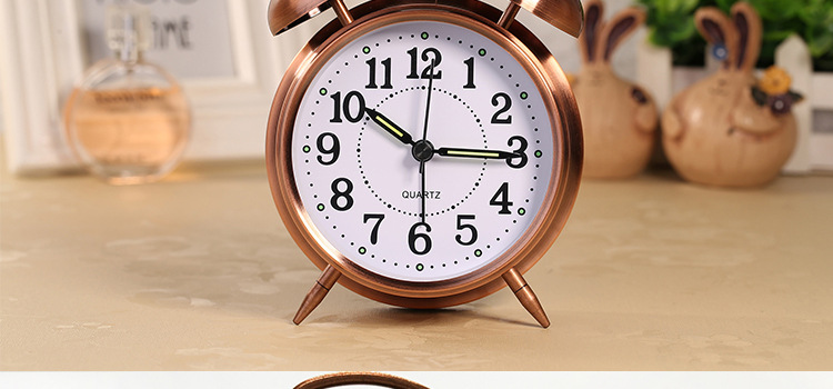 优品 创意金属质感静音夜光闹钟 经典双铃打铃钟详情17