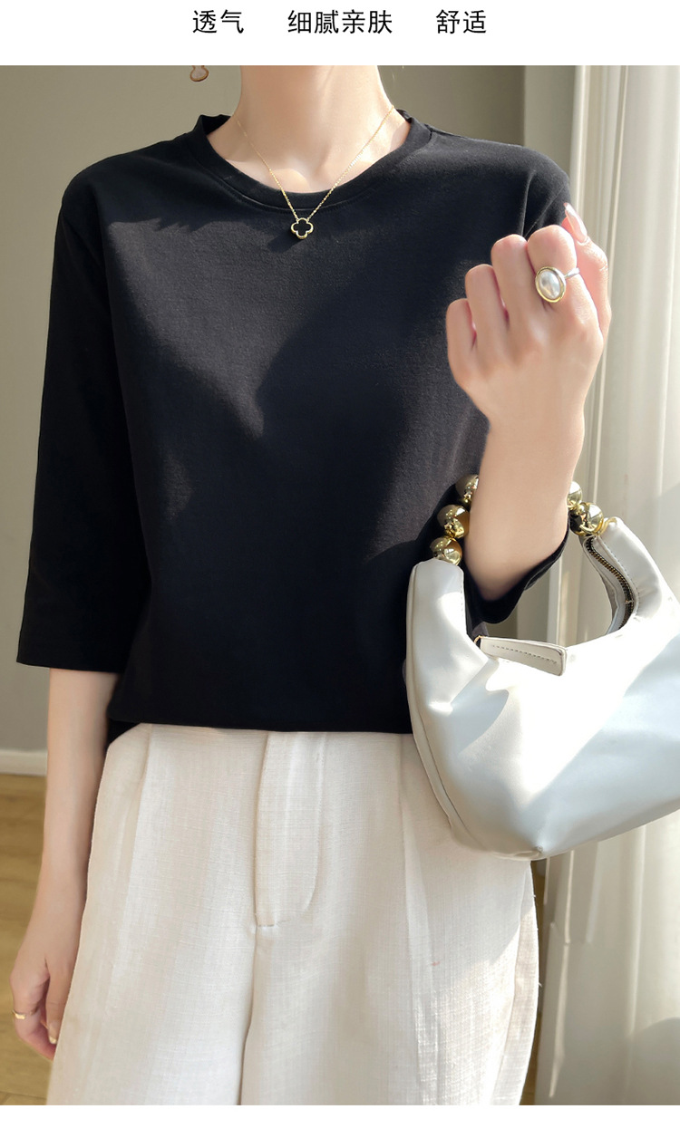 圆领丝光棉七分袖t恤女2024春夏新款气质百搭棉线打底衫半袖女详情43
