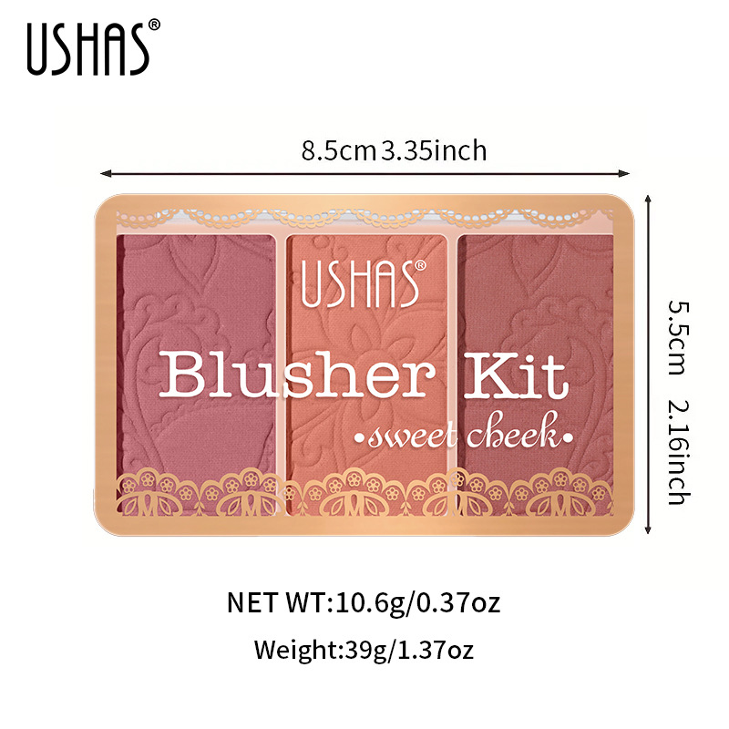 USHAS亚马逊跨境混装三色渐变腮红自然裸妆修容盘粉色不易飞粉详情8