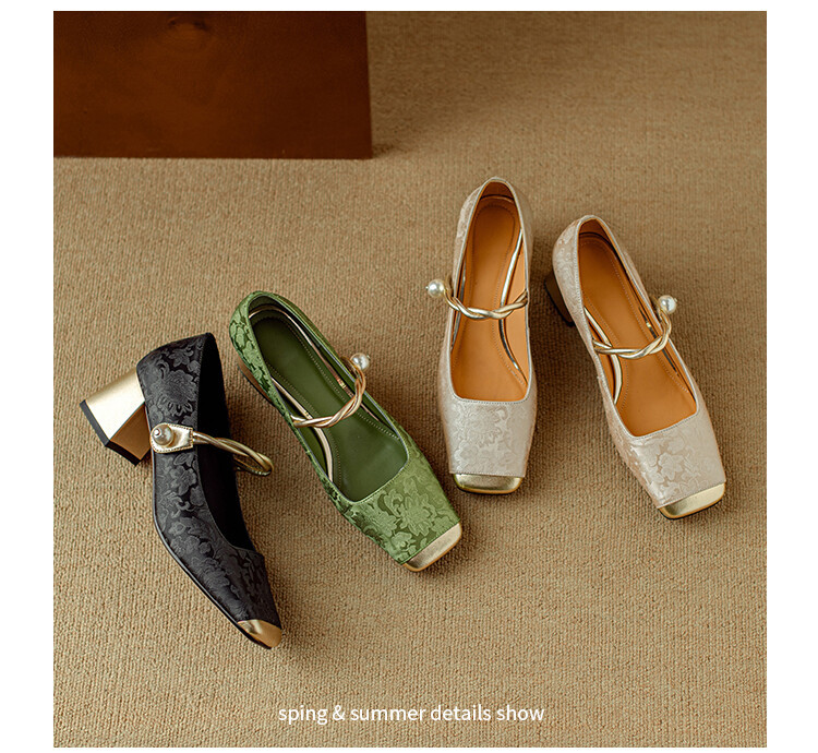 新中式国朝风单鞋2024春季新款百搭复古法式粗跟方头浅口女士单鞋详情22