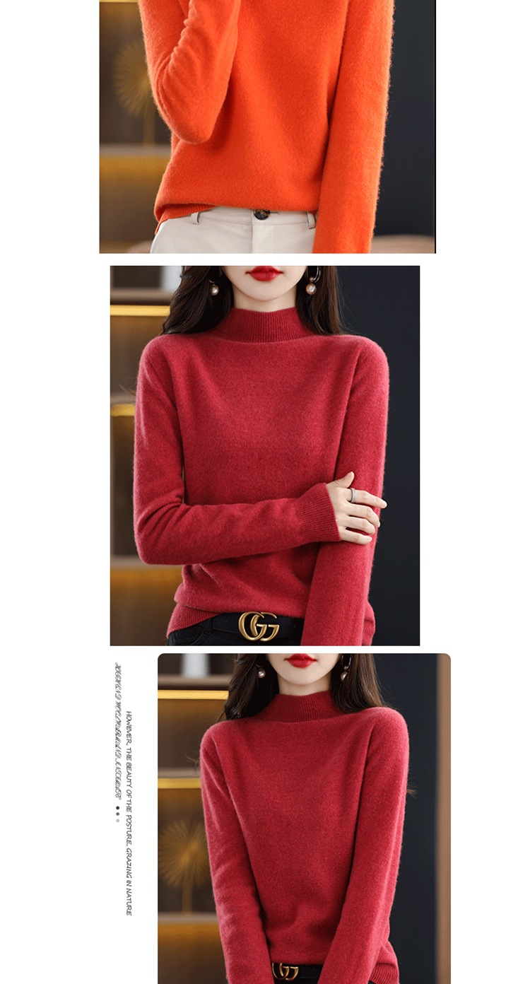 The new semi-high-neck cashmere sweater for women in the 2022 autumn and winter season is elegant and slimming. It is a versatile cashmere base knitted sweater top pic 17