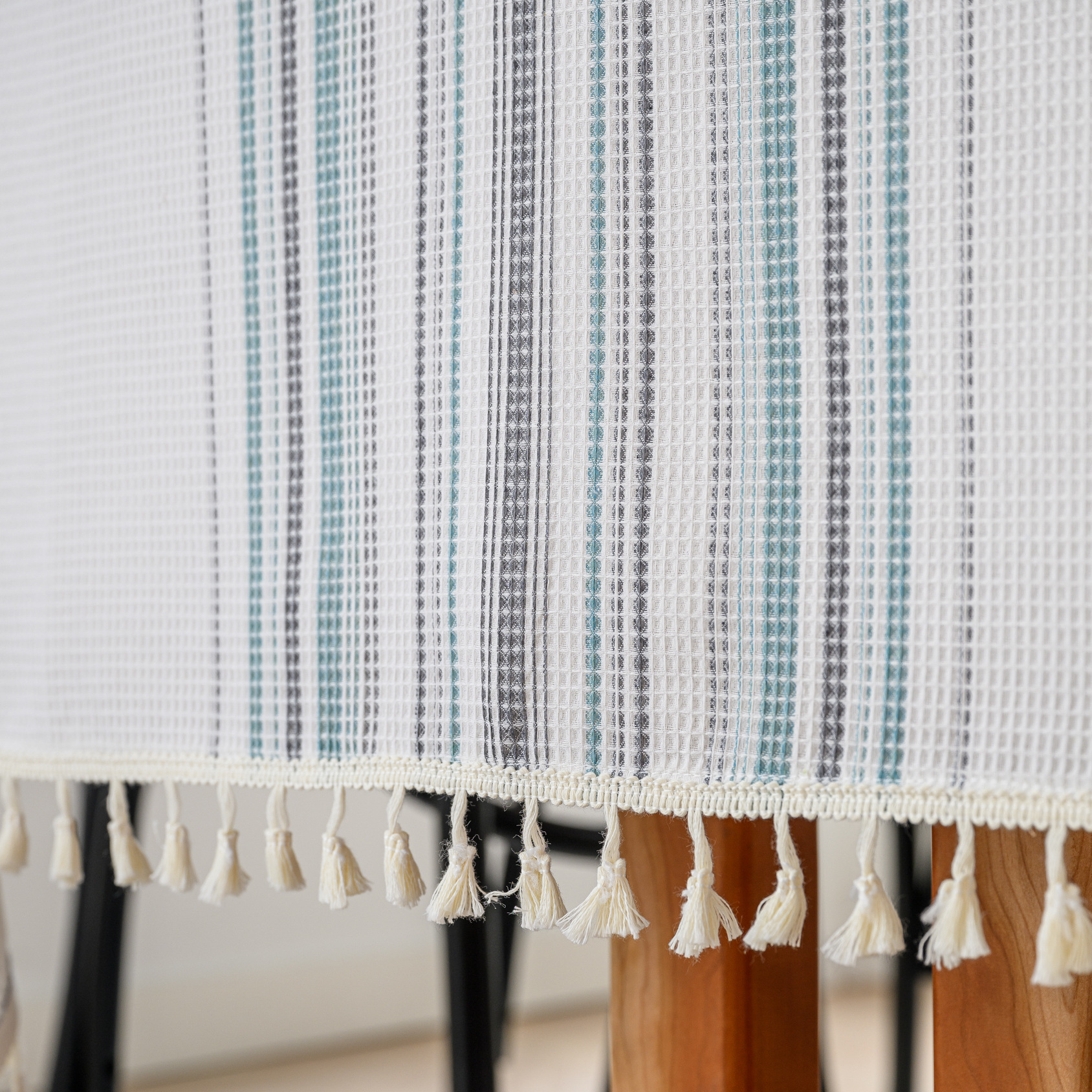 Wholesale of American-style country solid-color household rectangular table fabric, soft and breathable waffle striped coffee table cover fabric pic 7