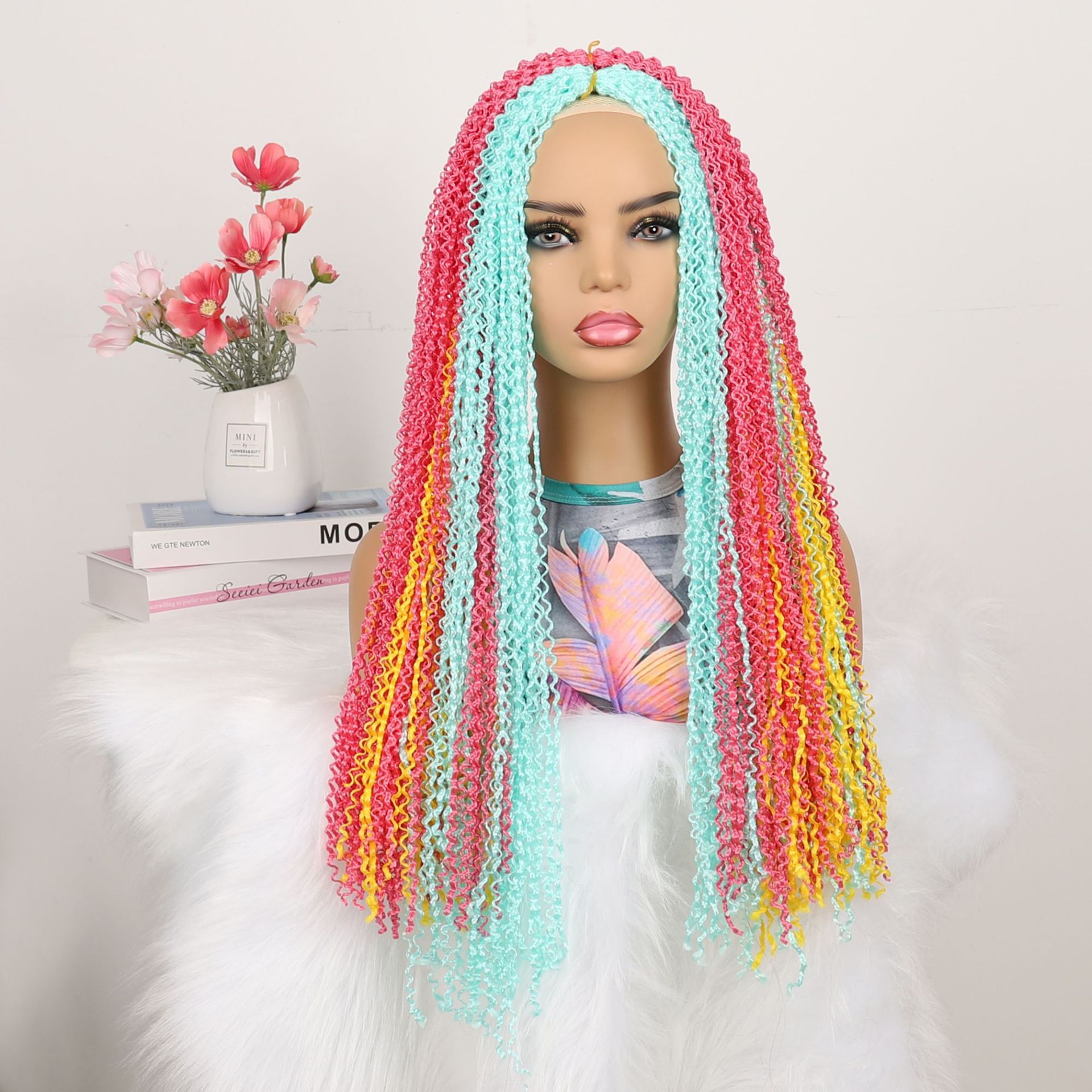 Synthetic fiber braids, colorful dirty braids, zizi, colorful curved fine three-strand braids, slender three-strand braids, dirty braids, crochet hair pic 4