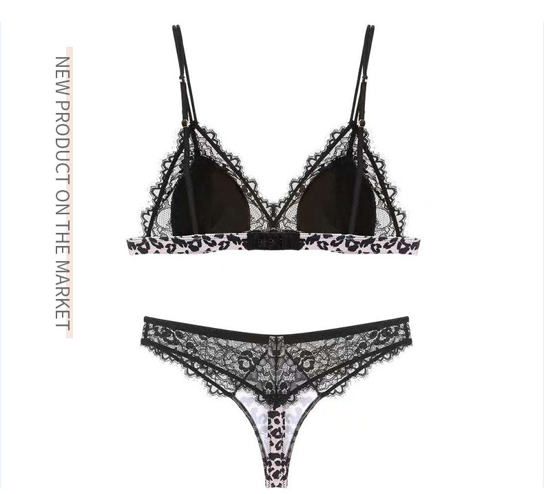 Lace leopard print underwear set, small cup temptation, see-through bikini bra, European and American style leopard print underwear pic 8