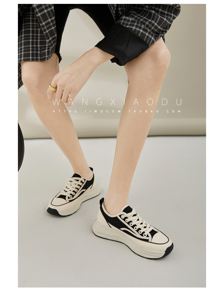 【澜柜】北海道 厚底系带帆布鞋女2022年新款网面平底小白鞋子女详情75