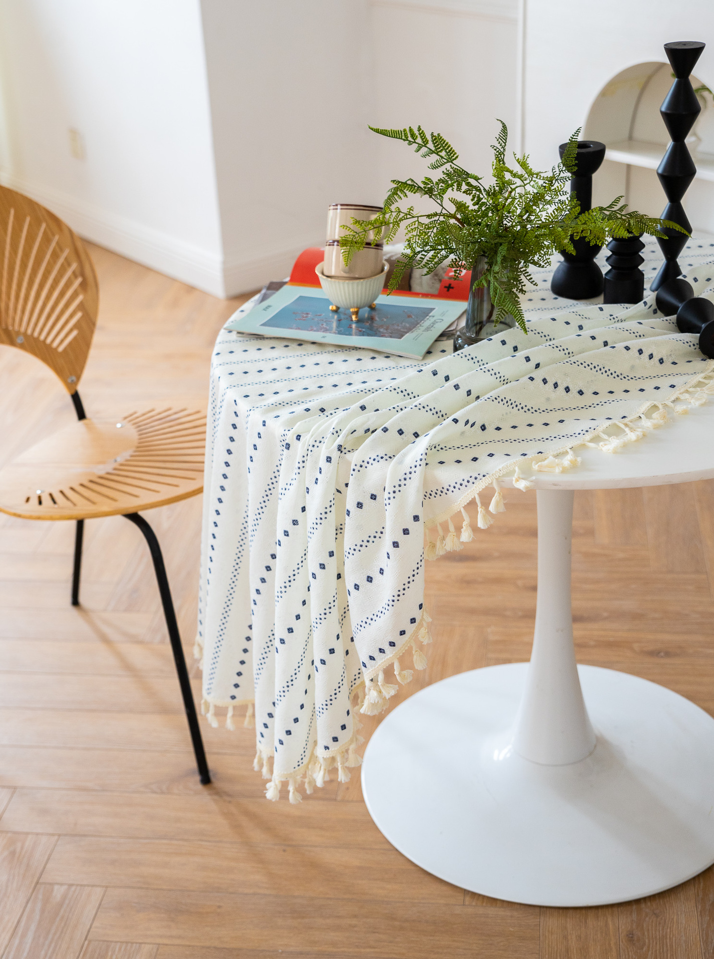 Cross-border Amazon Japanese plain tablecloth, Japanese fresh and light blue striped pure cotton and linen tablecloth and desk cover pic 26