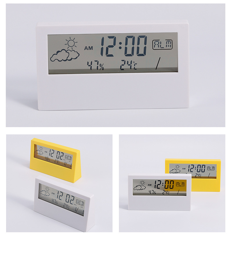 外贸ins简约时钟天气温湿度数显儿童小闹钟透明夜光多功能电子钟详情2